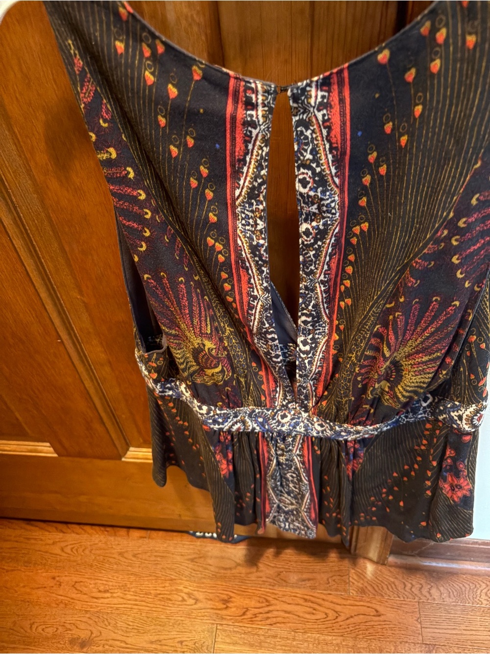 Bohemian Printed Deep V Women's top in Black and Red